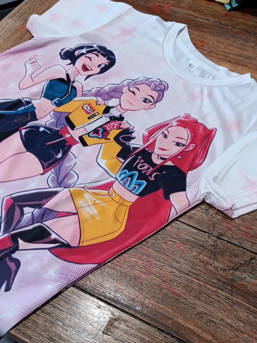 Anime Girls Graphic Tee in White with Pink Accents Demon Hunters